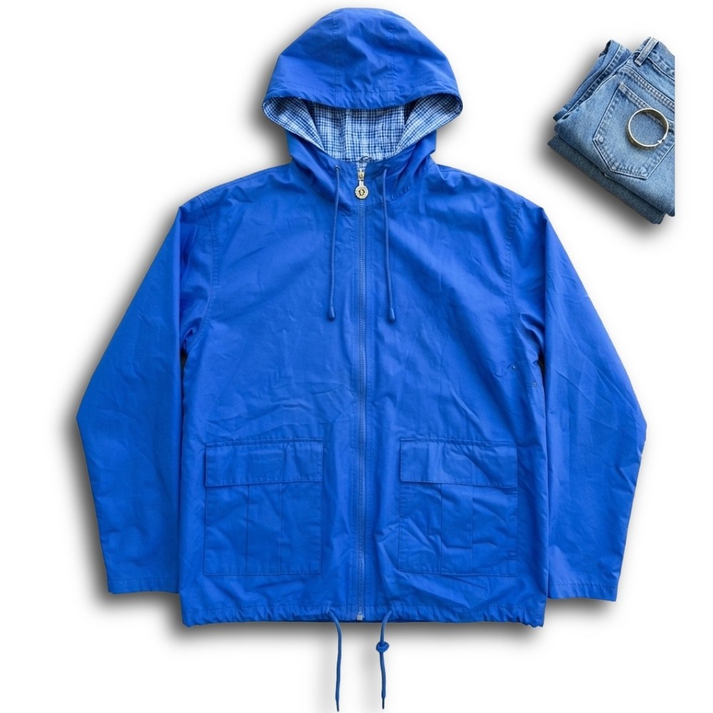 Misty Harbor Original Blue Hooded Windbreaker Jacket Gingham Lining Size M